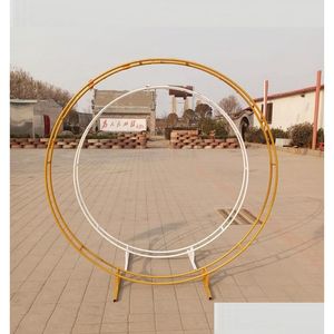 Party Decoration Outdoor Circle Arch Marriage Backdrop Stand Double Round Ring Iron Frame Pergola Flower Decorationparty Dro Dhc3B