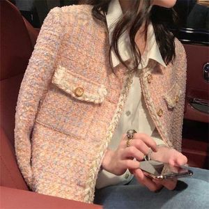 Women's Suits & Blazers designer Korean Female White Tweed Basic Jacket Coat Women Clothing Outerwear Coats Channel Style Suit Cropped Stripeed Kawaii OL 220811 3VH3