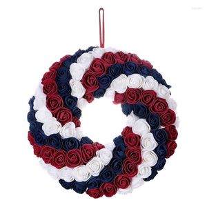 Dekorativa blommor Pride American Patriotic Wreath in Red White and Blue Perfect för den 4 juli Memorial Day Home Outdoor Balcony Decorations