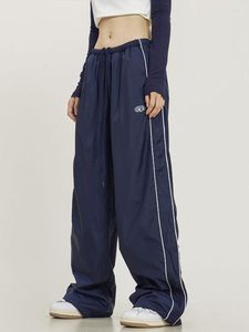 Kadın Pantolon Houzhou Kadın Geniş Bacak Yan Side Striped Sport Vintage Büyük Boy Paraşüt Pantolon Joggers Bol kadın Sokak Giyim