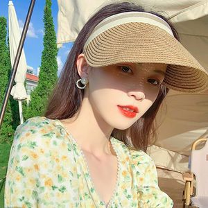 Wide Brim Hats Bucket Summer Sun Protection Straw Hat Women Lady Fashion Empty Top Beach Tour Cap Casual Outdoor Golf Sunscreen Visor Caps 230615