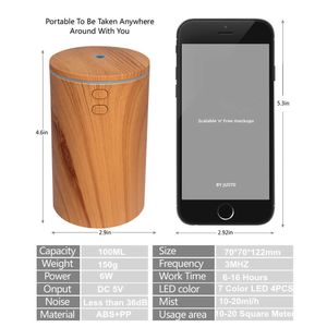 Humidifiers 100ML Air Humidifier Wood Grain Ultrasonic USB Aroma Essential Diffuser Color LED Portable Humidificador Car