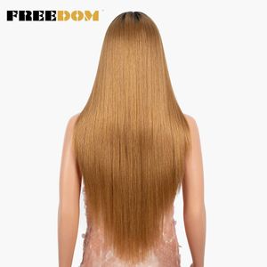 Kvinna syntetiska spetsar peruker blond rödbrun spets front peruker 28 tum långa raka peruker för svarta kvinnor cosplay peruker 230524