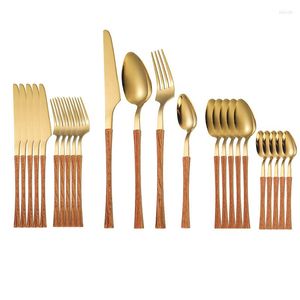 Servis uppsättningar 24 stycken Golden Covered Rostfritt stål bestick komplett bordsartat matsal redskap