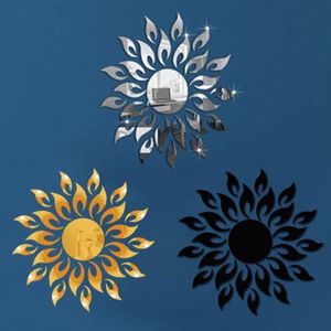 Espelho 3D Sun Flower Art Adesivo de parede removível Acrílico Mural Decalque Decoração do quarto para casa Quente