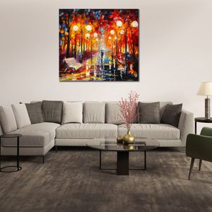 Modern Impressionist Canvas Wall Art Misty Reflections Handmålad gatan Landskapsmålning för lägenhetsdekor