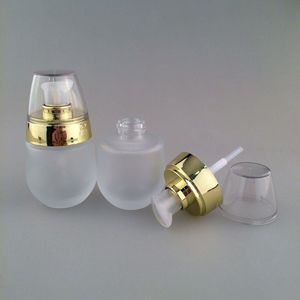 Ny 30 ml/1 oz Frosted Glass Cosmetic Jar Travel -flaskor Dispenser för Essence Shampoo pressade pump tomma kosmetiska containrar Higge
