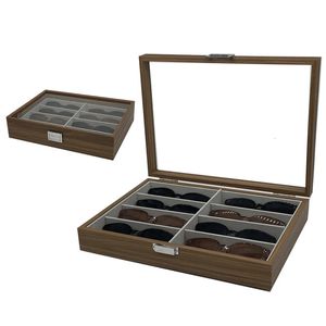 Solglasögon Fall 8 Slots Walnut Wood Glasses Storage Display Box Storage Solglasögon Display Case Organizer Funda Gafas Tela Free Carving 230615