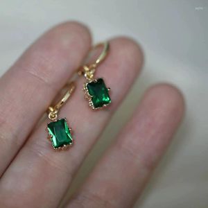 Dangle Earrings Original Design Vintage Green Gemstone For Women Light Luxury Exquisite Square Small Earings Ear Buckle Banquet Jewelry