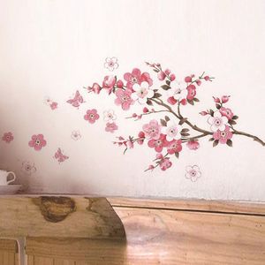 Adesivi murali ramo di un albero in fiore di ciliegio Soggiorno Camera da letto Sfondo Decorazione Murale Decalcomanie artistiche Adesivo per piante per la decorazione domestica