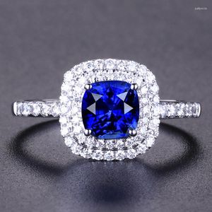 Cluster Rings Temperament Royal Princess High-End Sapphire Ring Female Set med Zircon Live