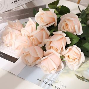 Flores decorativas 4 pçs Rosa Artificial Sensação Hidratante Látex Toque Real Flor Falsa Decoração para Casa Casamento Noiva Segurando Buquê