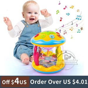 Trummor Percussion Baby Toys 6 0 12 månader Musik Toy Babies Ocean Rotary Projector Montessori Tidig utbildning med Music Light Kids 1 2 3 230615