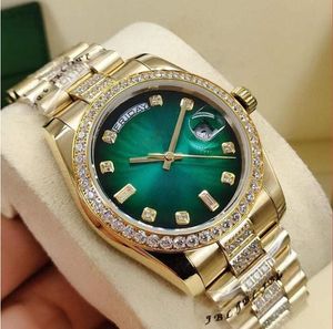 Män/kvinnor Rolaxes Titta på Gold Bezel Luxury 36mm Diamond Mens Mechanical Watches Rostfritt stål 18238 Armband Original Box Paper