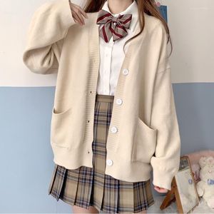 Kvinnors stickor japansk skola grundläggande jk enhetliga cosplay tröjor kvinnor solida kawaii tröjor hösten v-hals preppy stil lös stickad