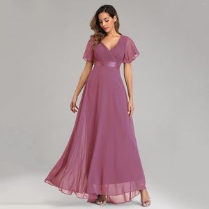 Party Dresses 2023 Spring Summer Double V-Neck Horn Sleeve Y2k Long Dress Womens Elastic Chiffon Banquet Bridesmaid Evening