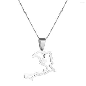 Pendant Necklaces Outline Heart Haiti Country Map Stainless Steel Women Girls Ayiti Silver Gold Color Jewelry Gifts