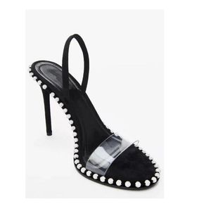Top Agrade Rhinestone Real Leatine Dress Shoes Shinded Sandals Sandals sandali Nova Teli alti dimensioni da 34 a 40 021