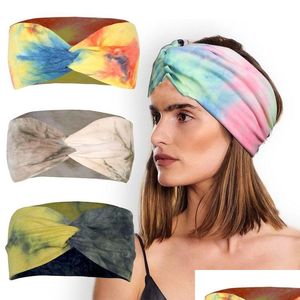 Headbands Tiedyed Cross Gym Yoga Sport Wrap Sweat Stretch Hair Bands For Women Fashion Will And Sandy Drop Delivery Jewelry Hairjewel Dhgd4
