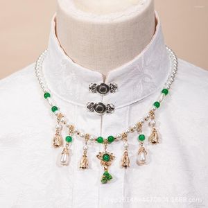 Colares com Pingente Colar de Estilo Chinês Vintage Para Mulheres Estéticas Antigas Verdes Lindas Pulseiras de Pérolas Presente por Atacado