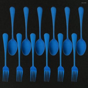 Dinnerware Sets 12Pcs Dinner Fork Spoon Stainless Steel And Set Gold Kitchen Utensil Colorful Safety Adult Flatware