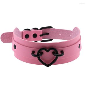 Choker 2023 Fashion Handmade Boho Pink Heart Metal Punk Leather Collar Rock Gotic Necklace Bondage Nightclub smycken