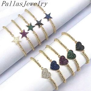 Chain 10Pcs Cubic Zircon Charm Star Heart Cz Micro Pave Bracelet Gold Plated Beads Jewelry Chain Bracelets Women Girl Gift 230616