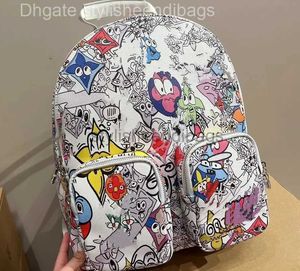 StylisheEndibags 23SSマルチポケットバックパックDeisgner Mens Womens Graffitiバックパックフラワーニゴインク水彩革青い空のクラウドバッグダブルショルダーバッグ