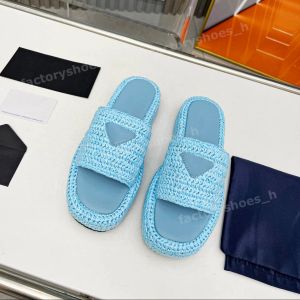 Женские сандалии дизайнерские тапочки плетения слайды классическая пляжная плоская пластинка Raffia Summer Fashion Wide Flat Sandal