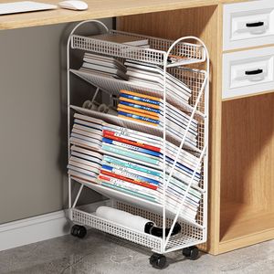 Bathroom Shelves Office Desk Storage Shelf Multi storey Structure Mobile Pulley Organizers Tilt Design Stationery Organizer 230615