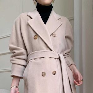 여성 의류 디자이너 모직 코트 클래식 낙타 이중 양모 코트 가을 겨울 중간 길이의 바람막이