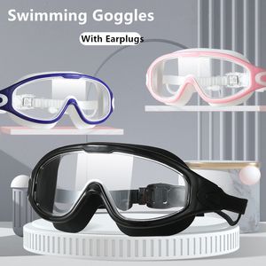 Goggles Big рама плавать очки Взрослые с затычками для ушей плавающие очки мужчины женщины профессиональные HD анти-тупики силиконовые очки 230616