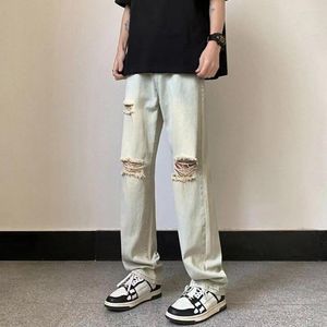 Męskie dżinsy wiosenne jesień dla mężczyzn proste kazualne luźne streetwear vintage w stylu dziury dżinsowe spodnie męskie spodnie