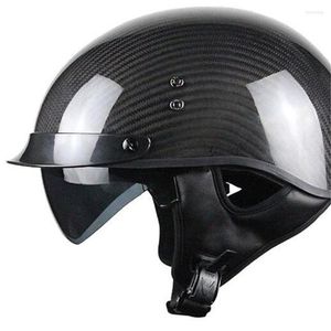 Caschi da moto Casco mezzo in fibra di carbonio Open Face Vintage Street Bike Touring Cruiser Scooter (nero opaco L)