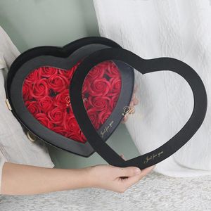 Decorative Flowers LED 27pcs Pink Red Soap Rose Box Double Layer Heart Shape Flower Gift Artificial For Valentines Day