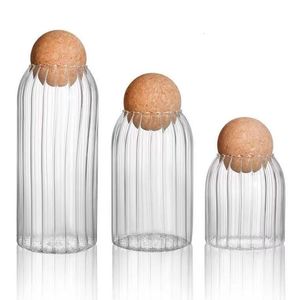 Bottles Jars Art 500 1600Ml Creative Stripe Kitchen Sealed Jar Cork Storage Box Coffee Beans Nuts Candy Food Solid Sealing Container 230615