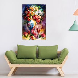 Contemporary Flowers Abstract Canvas Art Roses Handmade Still Life Oil Painting Living Room Wall Decor