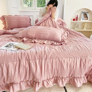 Sängkläder sätter koreansk sommar täcke 4-stycken prinsessan stil luftkonditionerad tunn maskin tvättbar enkel sovsal täcker säng