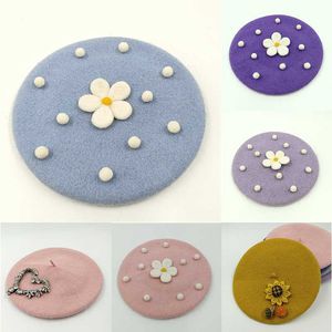 Berets DIY handmade women's beret small fresh flower painter hat girl autumn and winter cute wild beret beanie hat wholesale Z0616