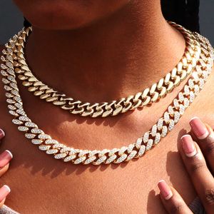 Strands Women 13mm Curb Cuban Link Chain Necklace Gold Plated Bling Miami Bracelet Chunky Men Hip Hop Jewelry Gifts 230613