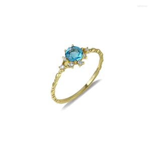 Cluster Rings Trendy Para Mulheres Prata 925 Jóias Estilo Neve Azul Topázio Zircão Anel Fino Festa De Casamento Declaração Presente Dama