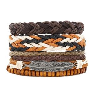 Charm Bracelets Vintage Braided Leather Bracelet Mti Layer Wood Beads Wristband Bangle Cuff Set Women Men Fashion Jewlery Drop Deliv Dhqgr