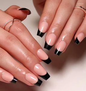 False Nails Black French Nude Color Wearable Short Ballet Fake Chic Full Cover Finished Press On With Glue Wholesale