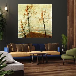Abstract Figurative Canvas Art Autumn Trees Egon Schiele Painting Hand Painted Modern Wall Decor