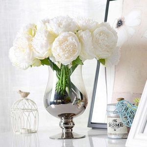 Dekorativa blommor 10 huvud Artificial Flower Fake Silk Peony Bridal Bouquet Christmas Wedding Party Home (White)