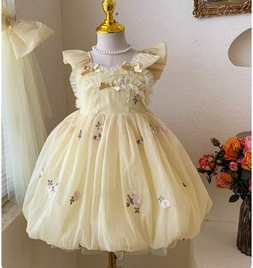 Girl's Dresses Retail Baby Girls Fairy Boutique Back Big Bow Flower Dress Princess Kids Sweet Party Birthday Dress Holiday 2-7 T 230615