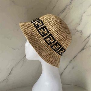 Pure Hand-Woven Raffia Hats Original Color Letter Fisherman Hats Högkvalitativa naturliga halmpotthattar Utomhus Sol Protection2431