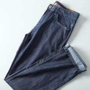 Jeans masculino primavera fino denim perna reta micro elástico calças compridas para negócios casuais minimalista básico trabalho pai