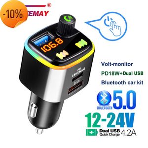 Novo transmissor FM para carro Bluetooth 5.0 MP3 player de áudio Dual USB+PD18W carregamento rápido sem fio Handsfree Car Kit com retroiluminação LED