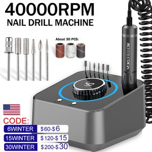 Nagelkonstutrustning 40000 rpm Electric Nail Drill Professional Manicure Machine med borstlösa motorspikar Sander Set Nail Salon Polonger Equipment 230616